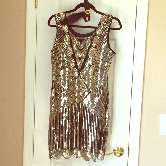 Sequin dress gold and black. Small.  SOLD - Picture 1 of 3